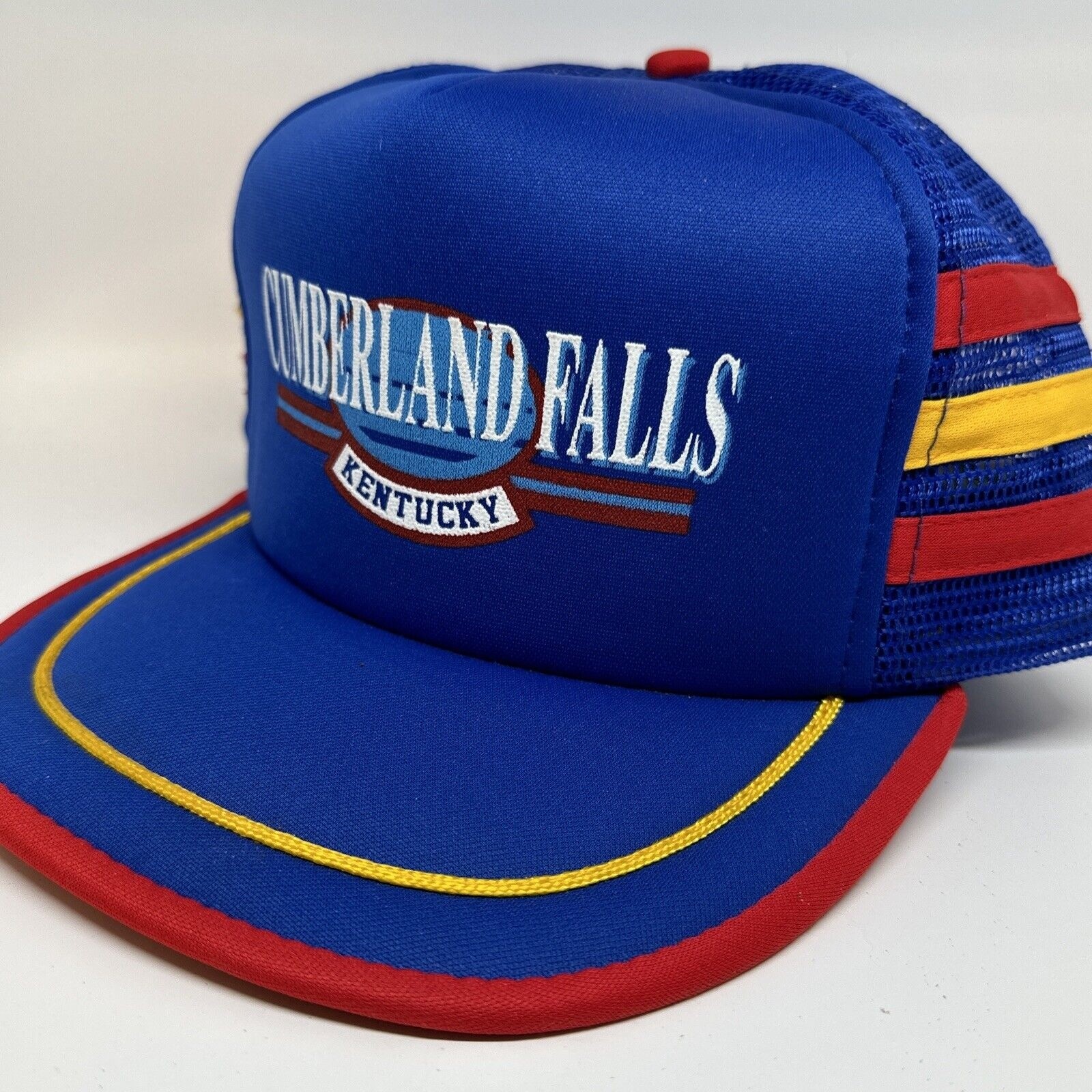 Vintage Cumberland Falls Kentucky Three 3 Stripe Mesh Snapback Trucker Hat Cap Vintage Cumberland Falls Kentucky Three 3 Stripe Mesh Snapback Trucker Hat Cap